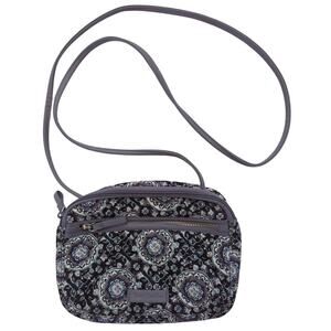 Vera Bradley Black Blue White Gray Geometric Floral Crossbody Purse 8 x 6 x 1.5
